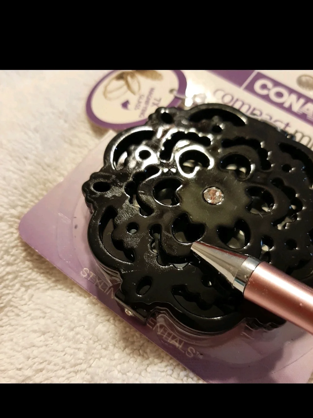 Conair 7x Magnification Compact Mirror Black 1-Piece Diamond Styling New